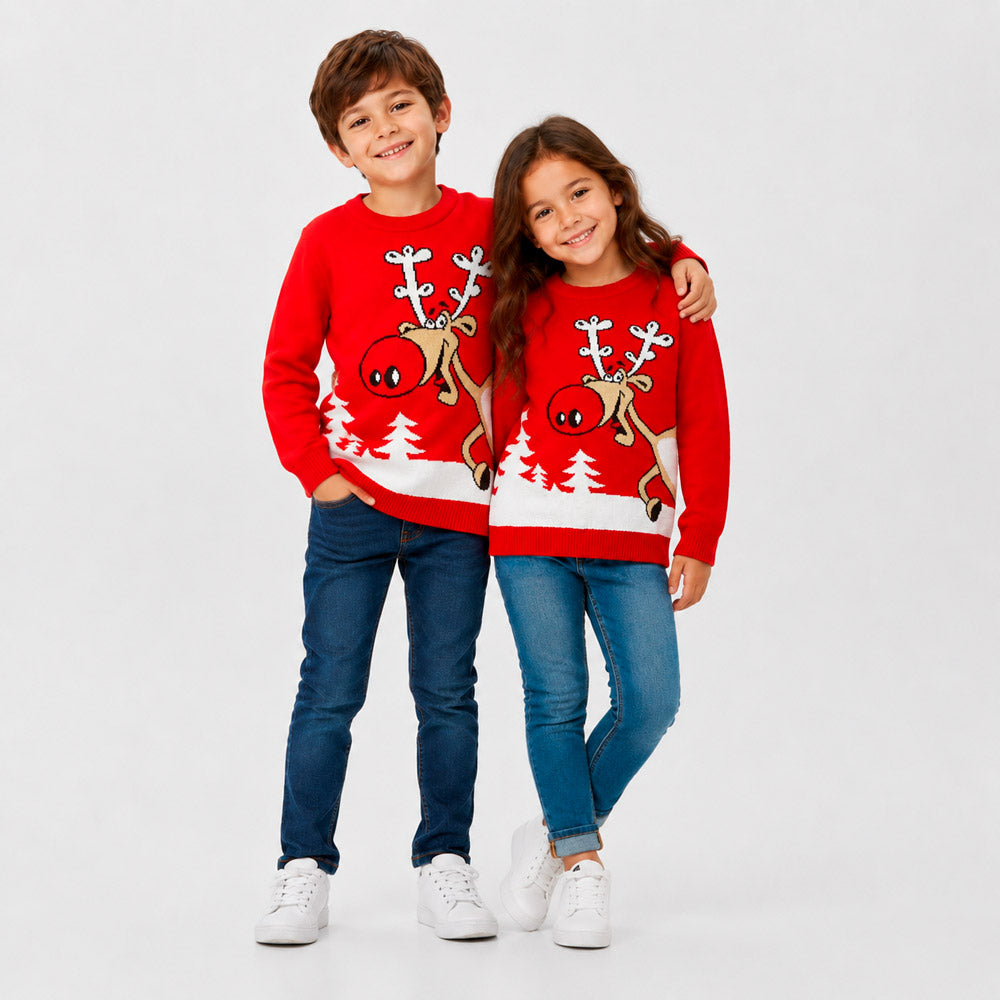 Jersey de Navidad Familia Reno con Cerveza Rojo Niños
