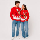 Jersey de Navidad Familia Reno con Cerveza Rojo Pareja