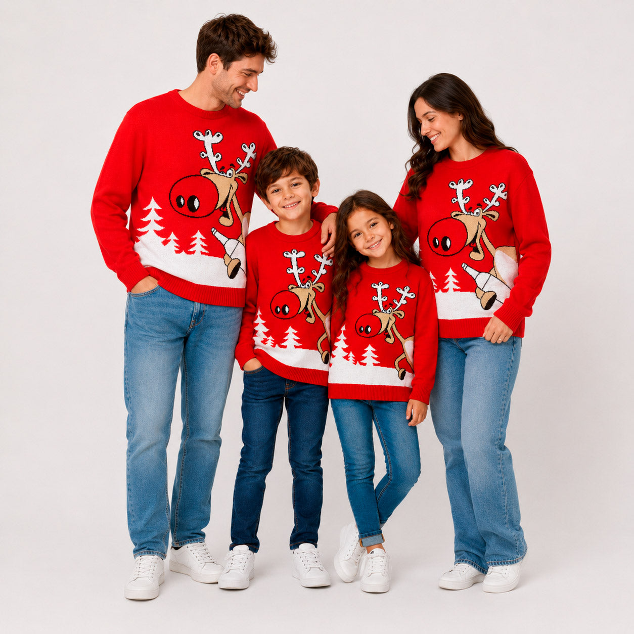 Jersey de Navidad Familia Reno con Cerveza Rojo
