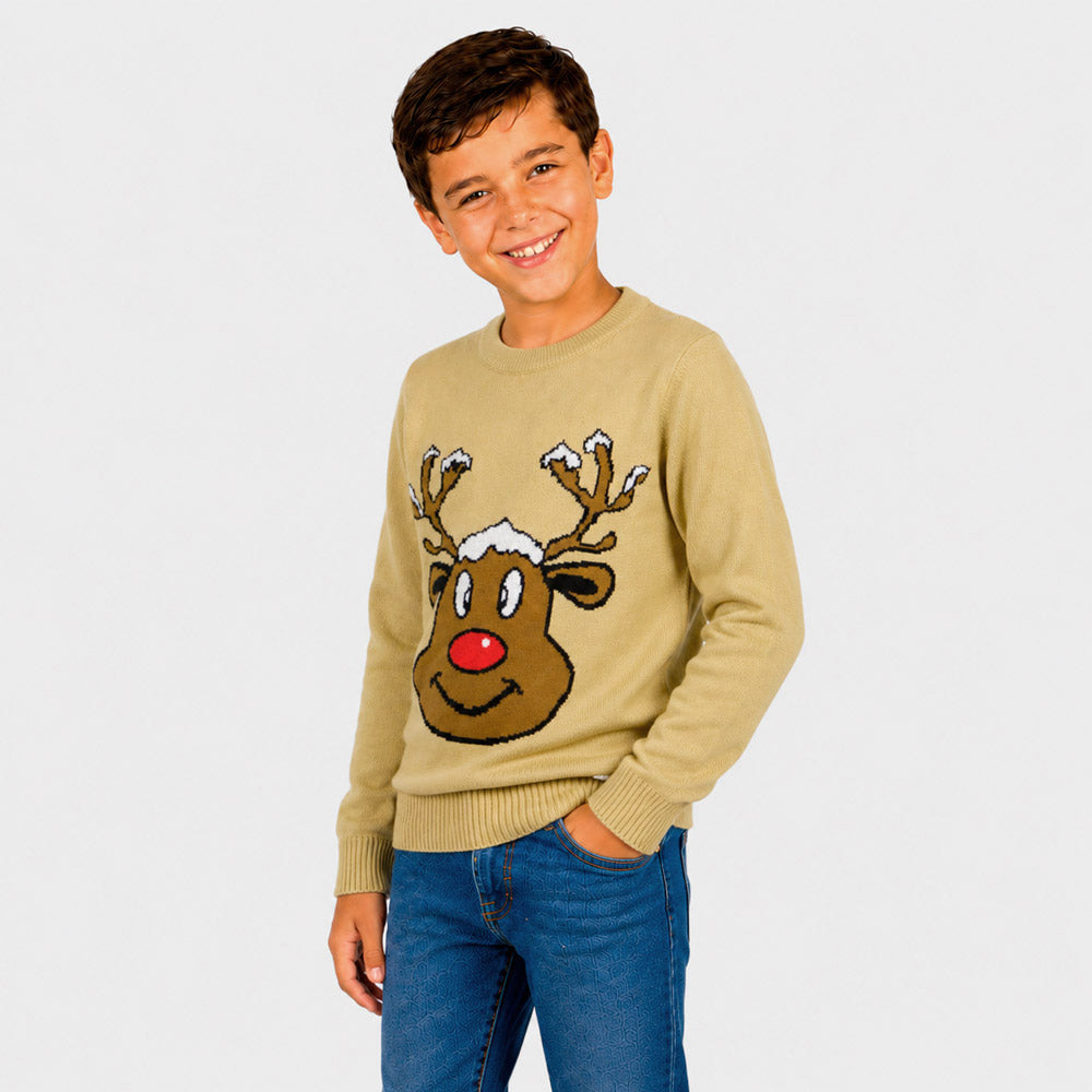 Jersey de Navidad Familia Reno Sonriente Beige Niño