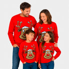 Jersey de Navidad Familia Reno Sonriente Rojo
