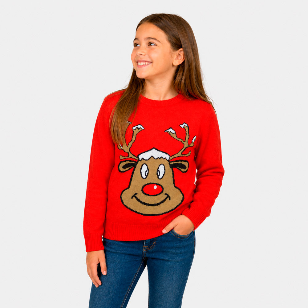Jersey de Navidad Familia Reno Sonriente Rojo Niña
