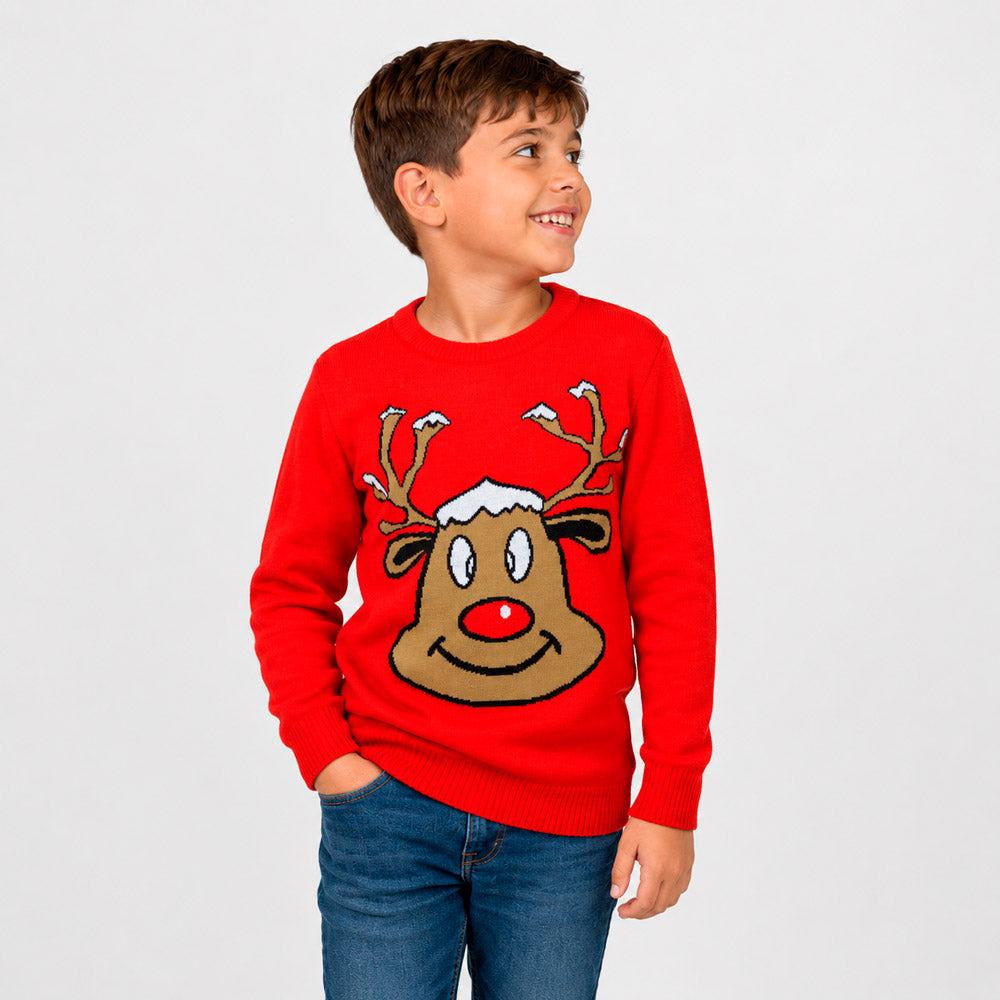 Jersey de Navidad Familia Reno Sonriente Rojo Niño
