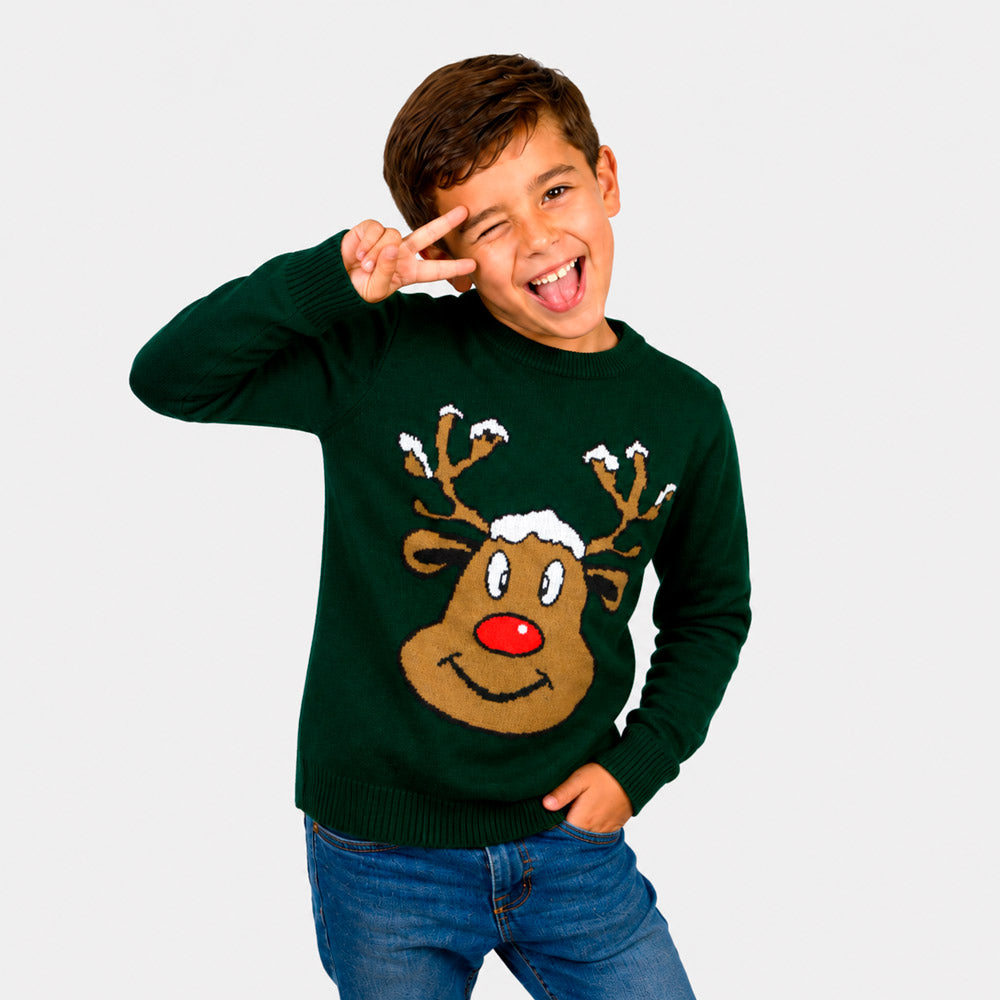 Jersey de Navidad Familia Reno Sonriente Verde Niño
