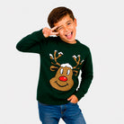 Jersey de Navidad Familia Reno Sonriente Verde Niño