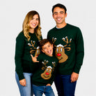Jersey de Navidad Familia Reno Sonriente Verde
