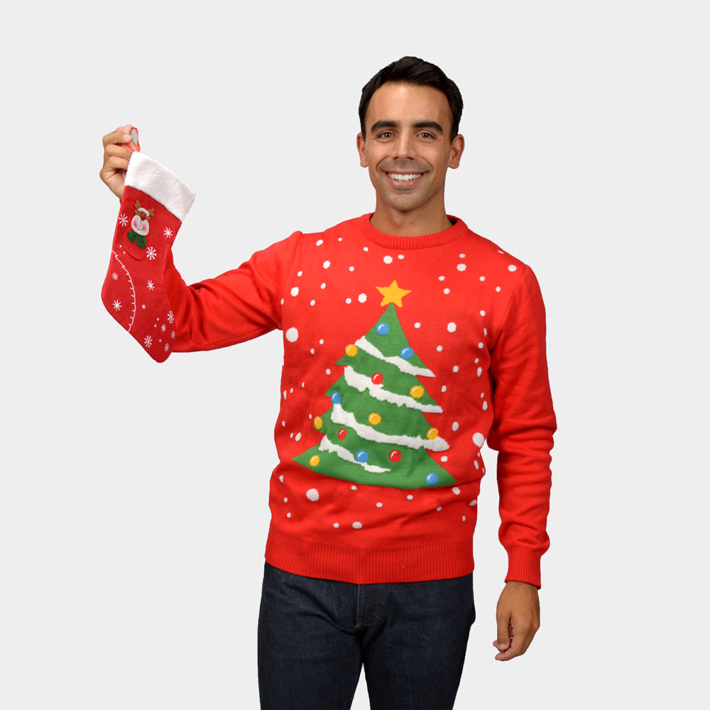 Jersey de Navidad hombre Familia Rojo Árbol de Navidad