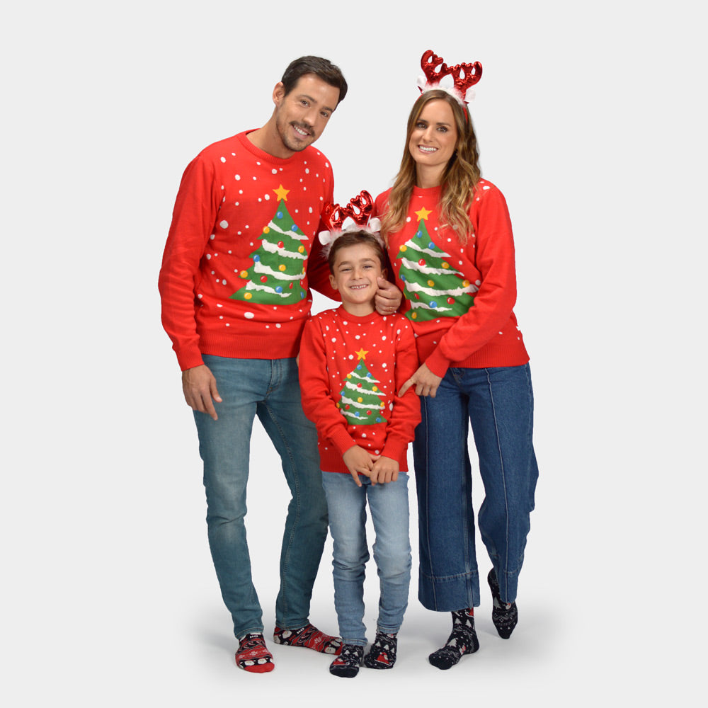 Jersey de Navidad para Familia Rojo Árbol de Navidad