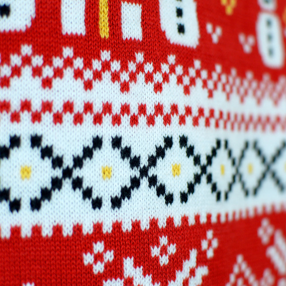 Jersey de Navidad Familia Rojo Muñecos de Nieve Algodón Orgánico Cenefas 
