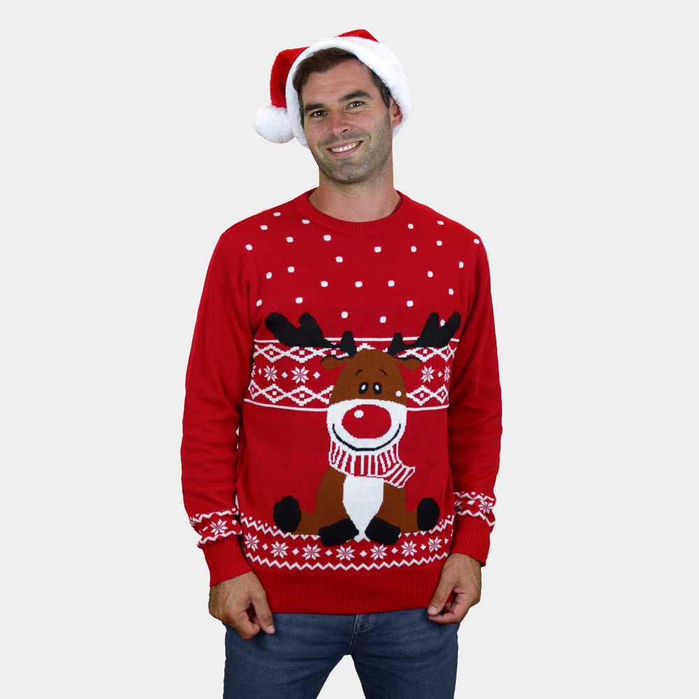 Jersey de Navidad para Familia Rojo Reno Rudolph Bufanda hombre