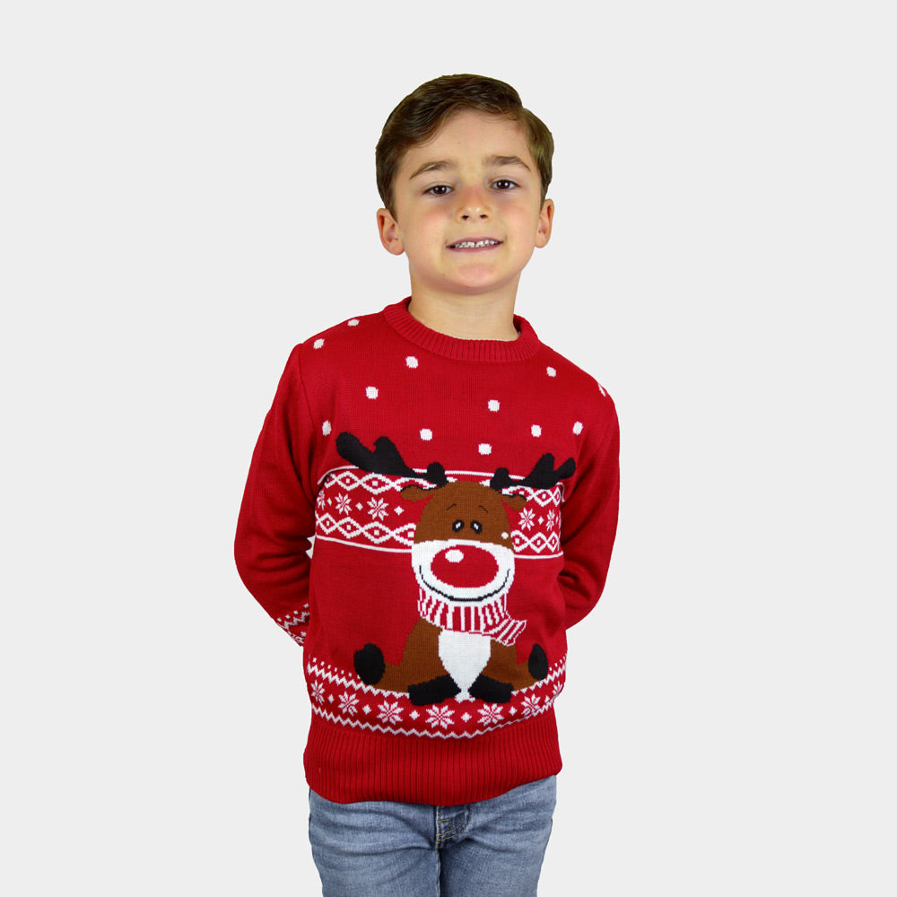 Jersey de Navidad para Familia Rojo Reno Rudolph Bufanda niño