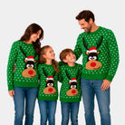 Jersey de Navidad para Familia Verde Reno con Gorro en 3D
