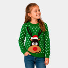 Jersey de Navidad para Familia Verde Reno con Gorro en 3D Niña
