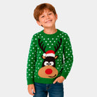 Jersey de Navidad para Familia Verde Reno con Gorro en 3D Niño
