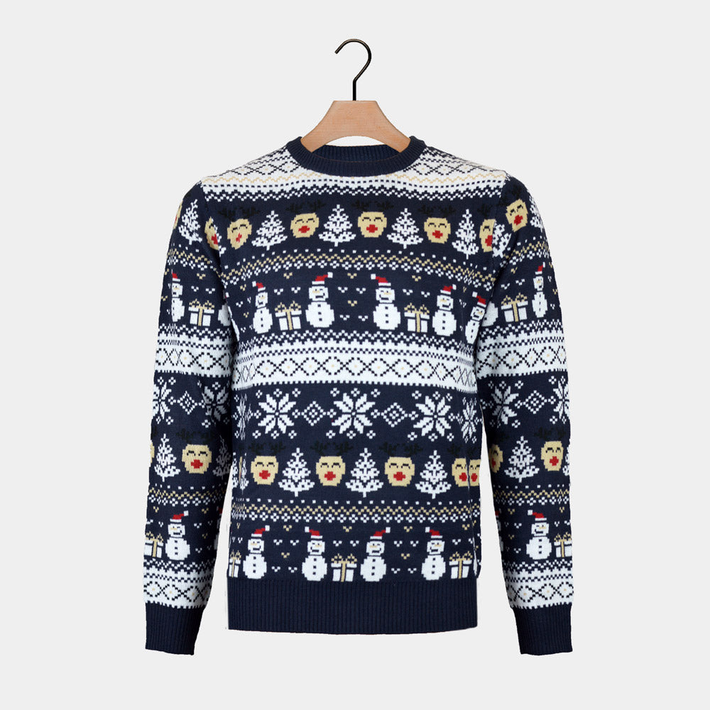 Jersey de Navidad para Hombre  y Cenefas Azul Muñecos de Nieve