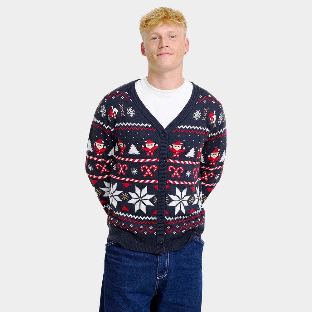 Jersey de Navidad para Hombre Cárdigan Azul Estrellas Polares
