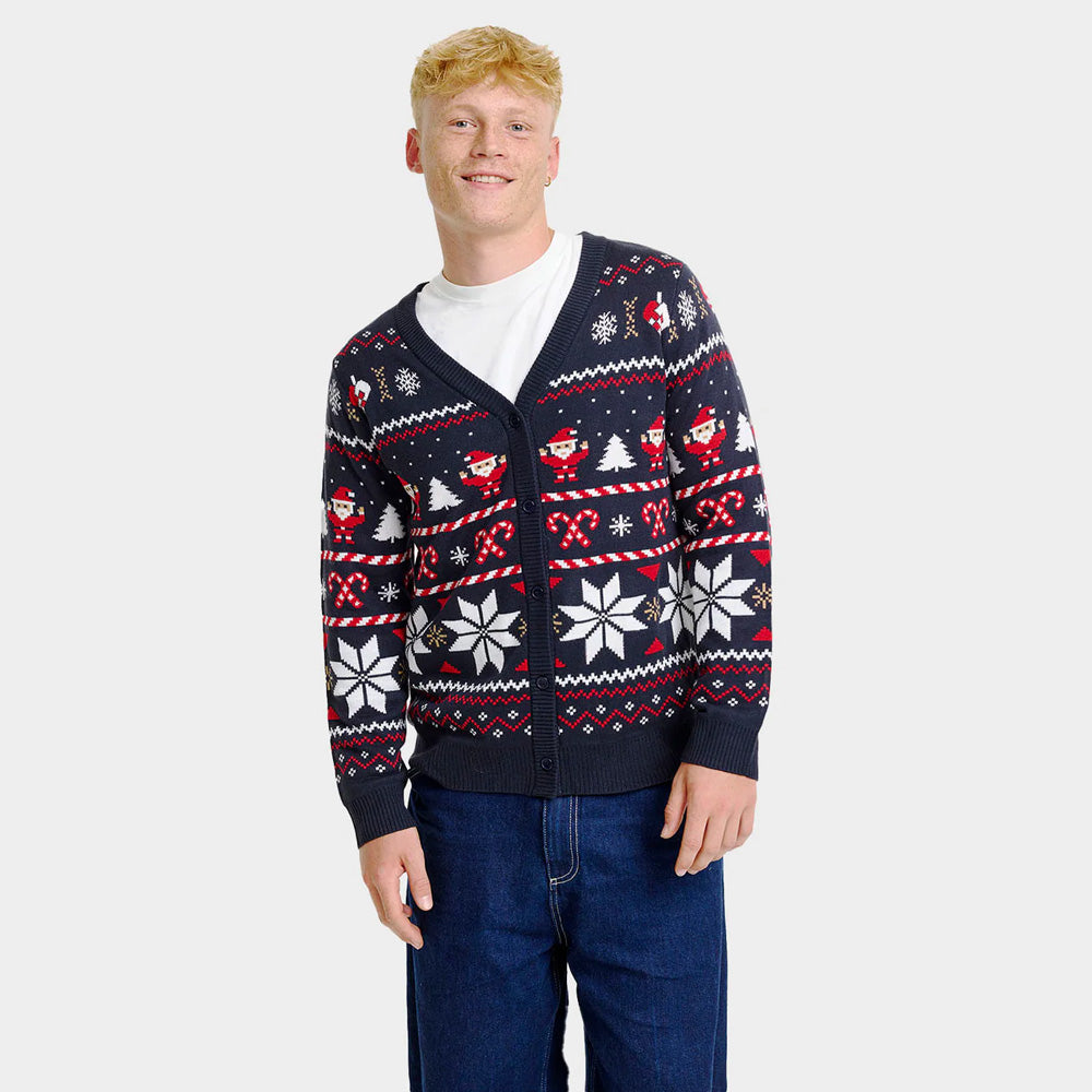 Jersey de Navidad para Hombre Cárdigan Estrellas Polares Azul 
