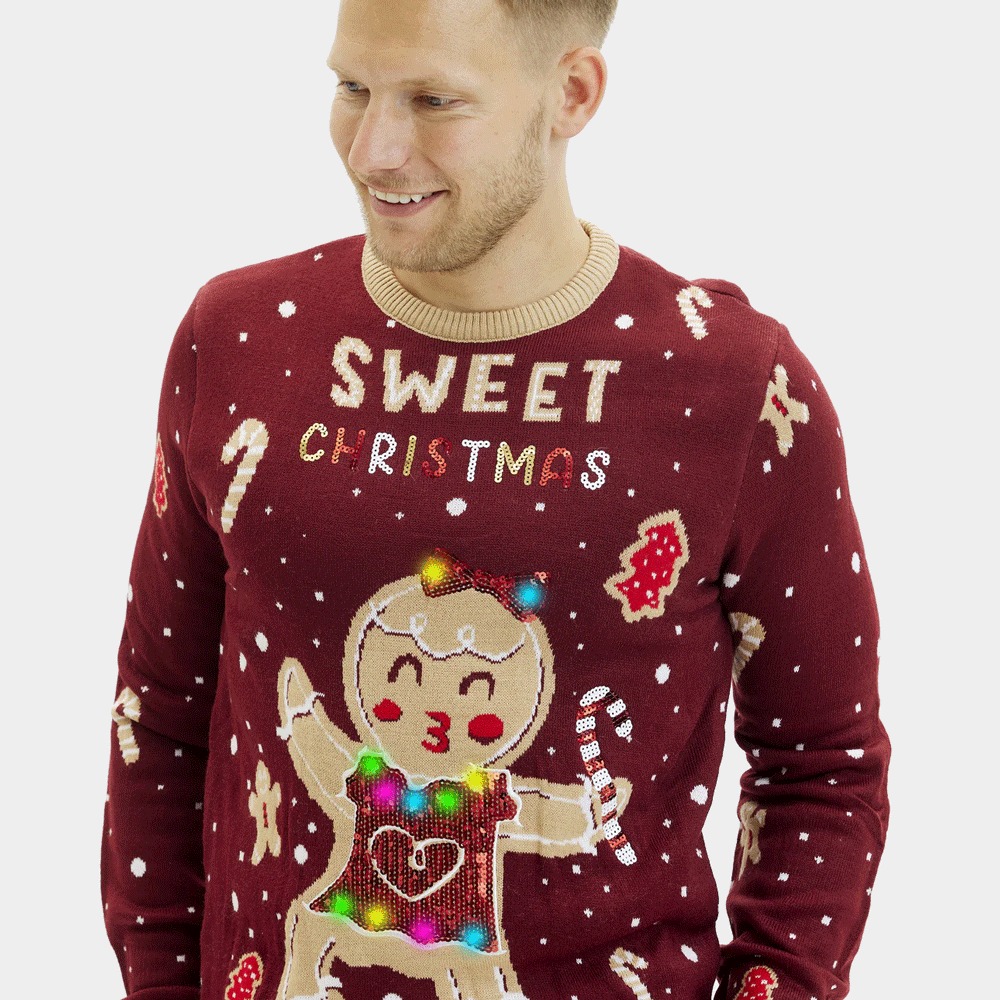 Jersey de Navidad Hombre Luces LED para Rojo Ginger Cookie
