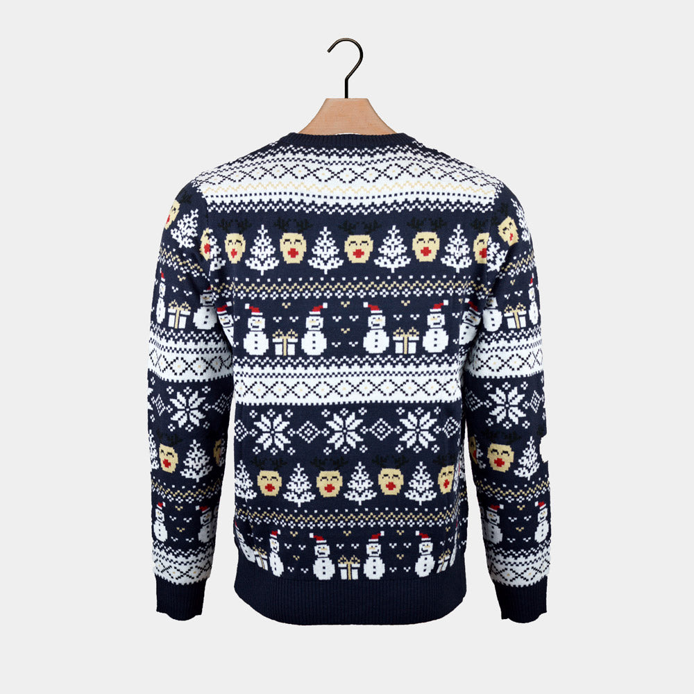 Jersey de Navidad para Hombre Azul y Cenefas Muñecos de Nieve 
