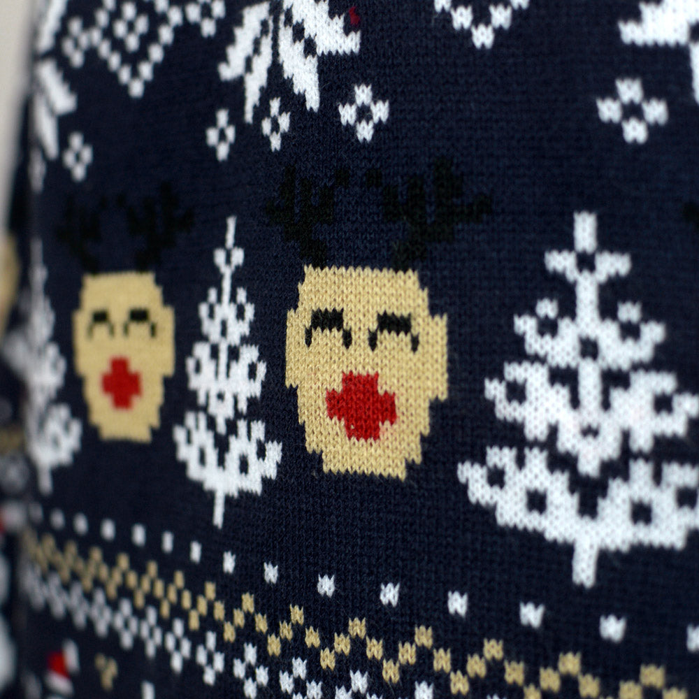 Jersey de Navidad Azul Hombre Muñecos de Nieve y Cenefas
