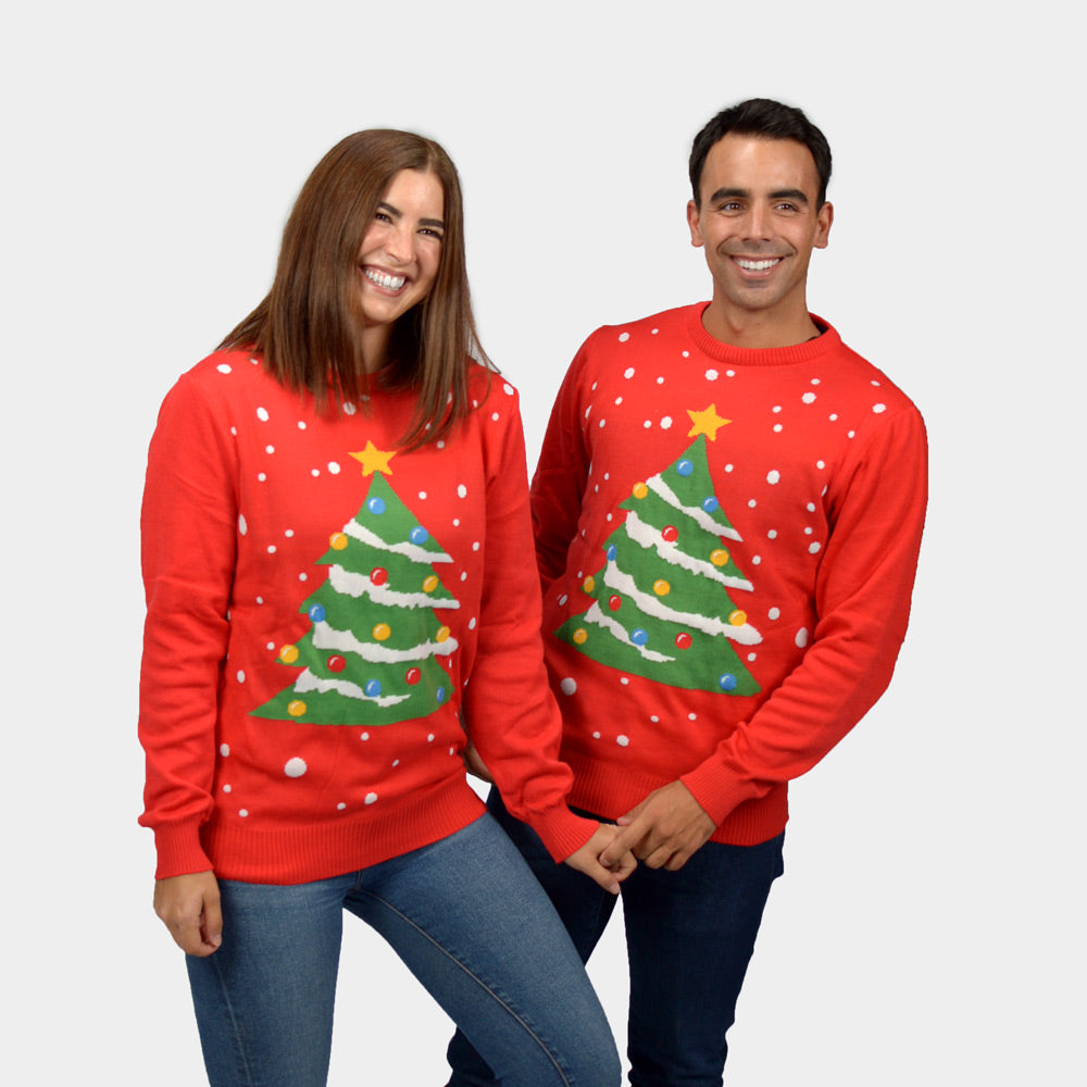 Jersey de Navidad Mujer Hombre Rojo Árbol de Navidad