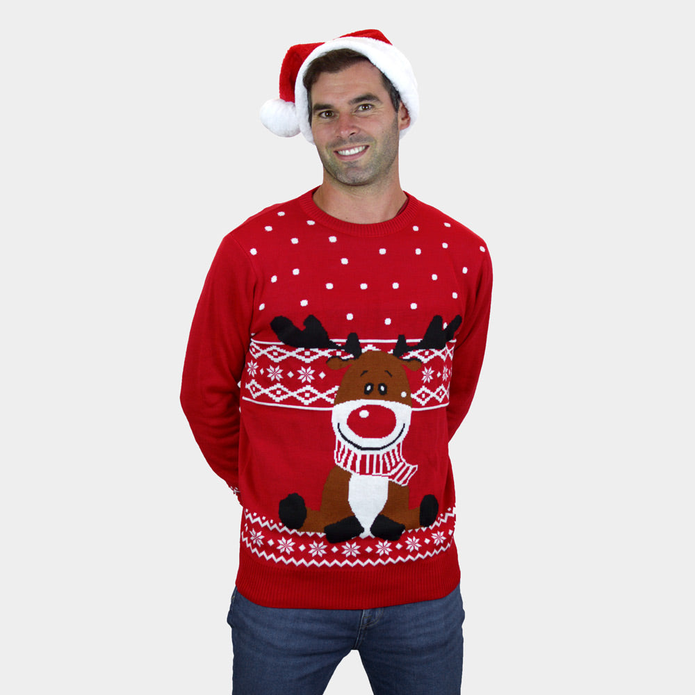 Jersey de Navidad Rojo Reno Rudolph Bufanda para hombre