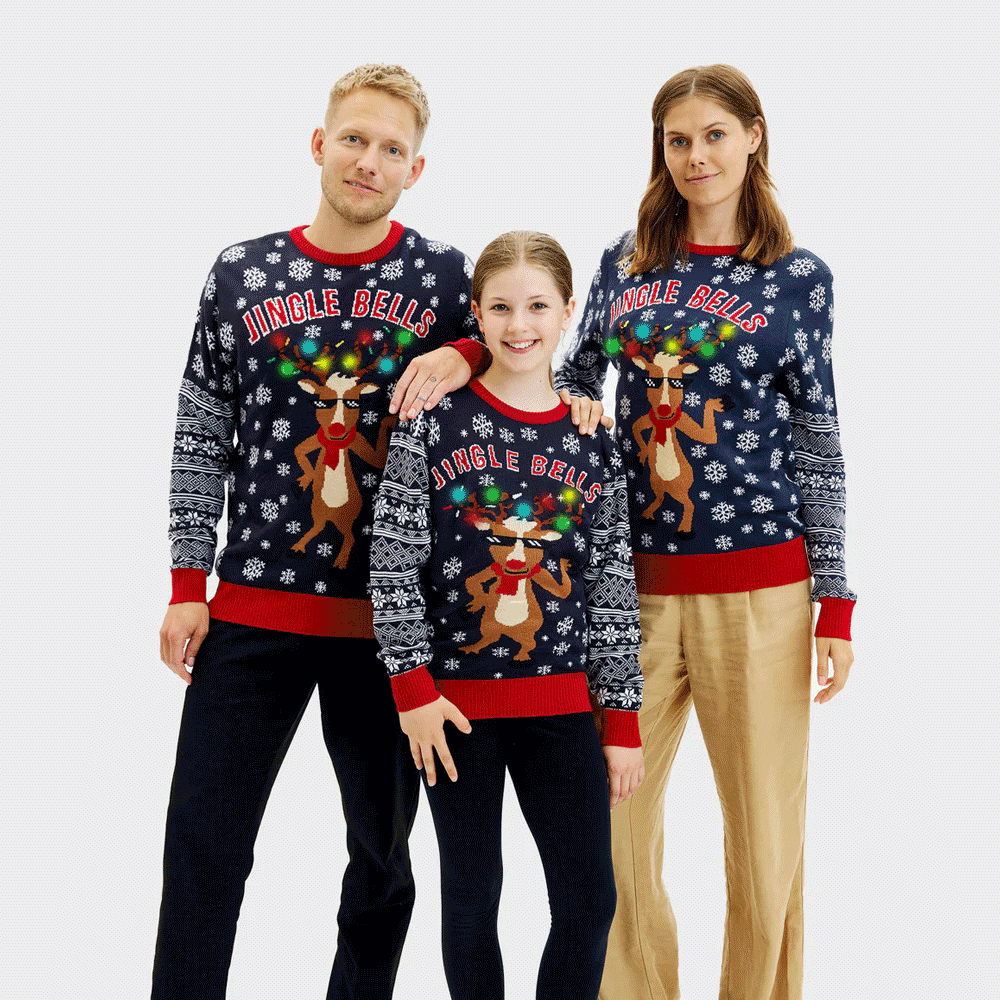 Jersey de Navidad Familia Luces LED para Niña y Niño Jingle Bells
