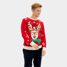 Jersey de Navidad Luces LED Hombre Reno Brillante con Lentejuelas
