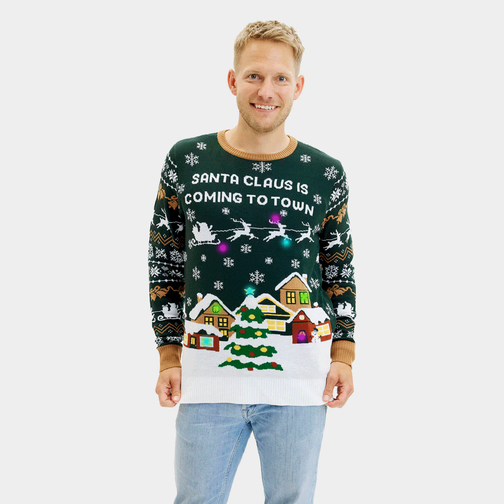 Jersey de Navidad con Luces LED de Parejas Santa is Coming to Town Hombre