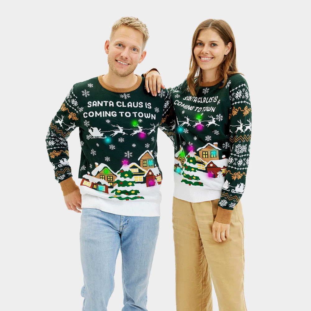 Jersey de Navidad con Luces LED de Parejas Santa is Coming to Town
