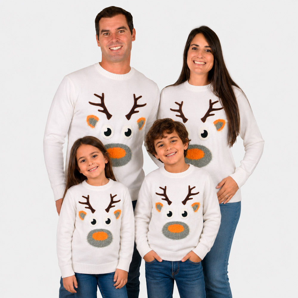 Jersey de Navidad para Mujer Blanco con Reno 3D Algodón Familia
