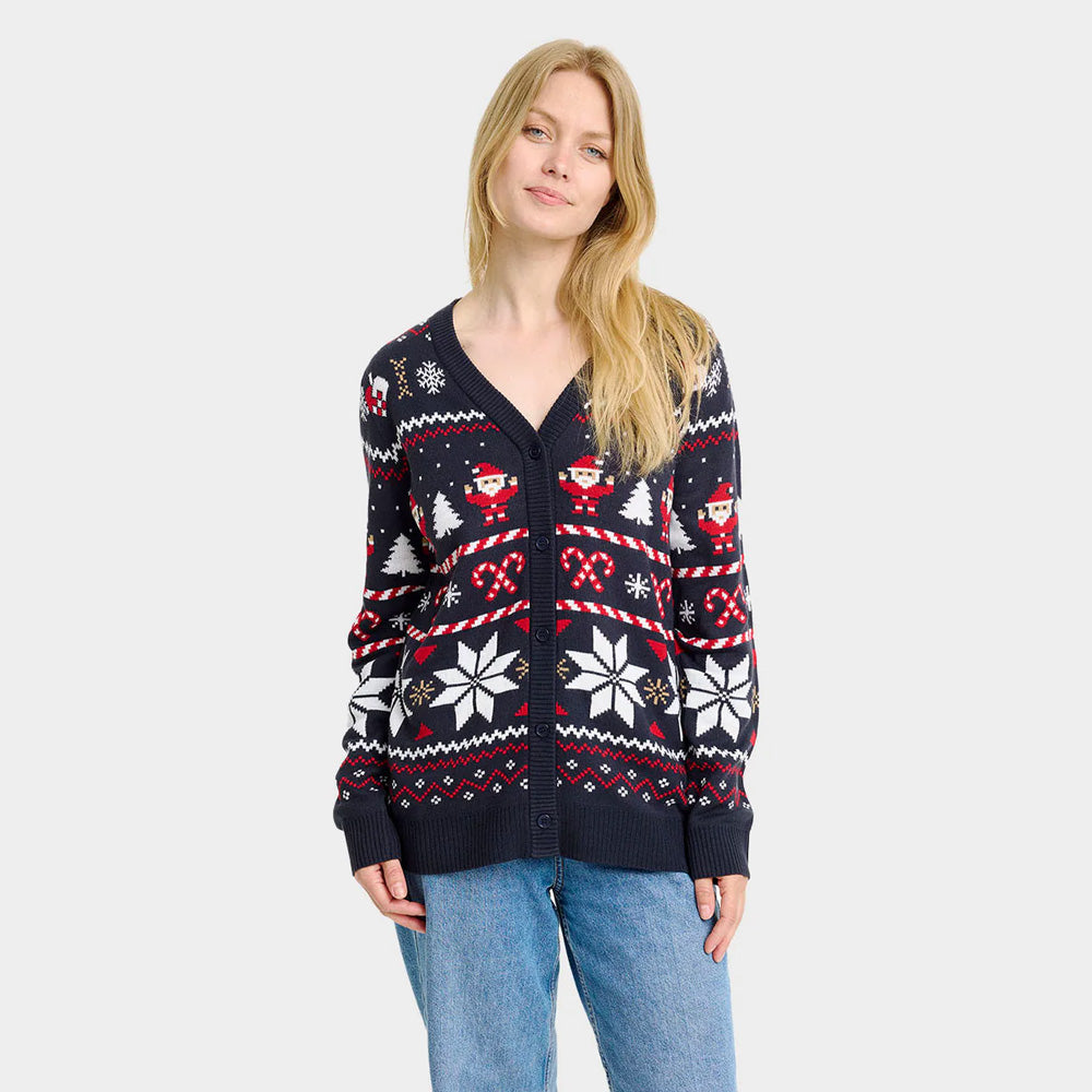 Jersey de Navidad para Mujer Cárdigan Azul Estrellas Polares
