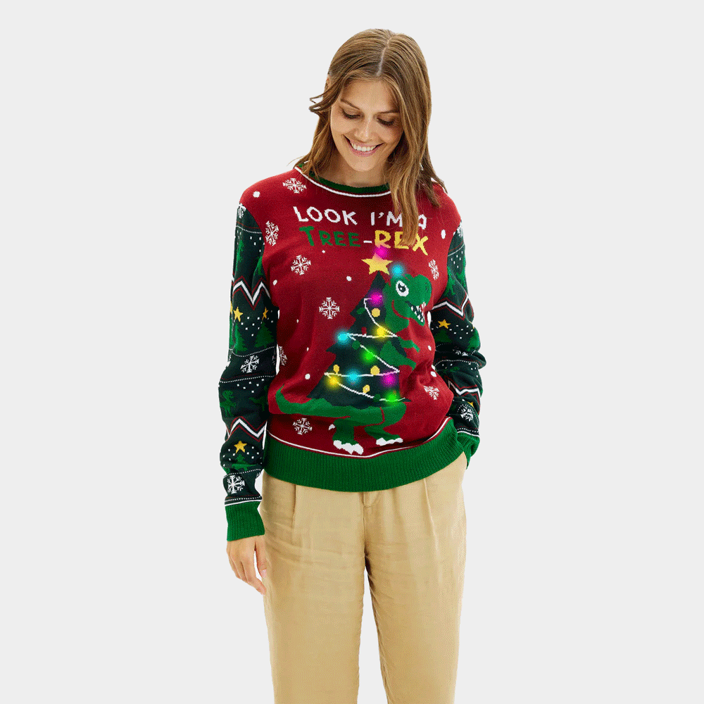 Jersey de Navidad Mujer Luces LED para Christmas Tree-Rex
