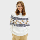 Jersey de Navidad Mujer Elegante Blanco Renos Algodón Orgánico
