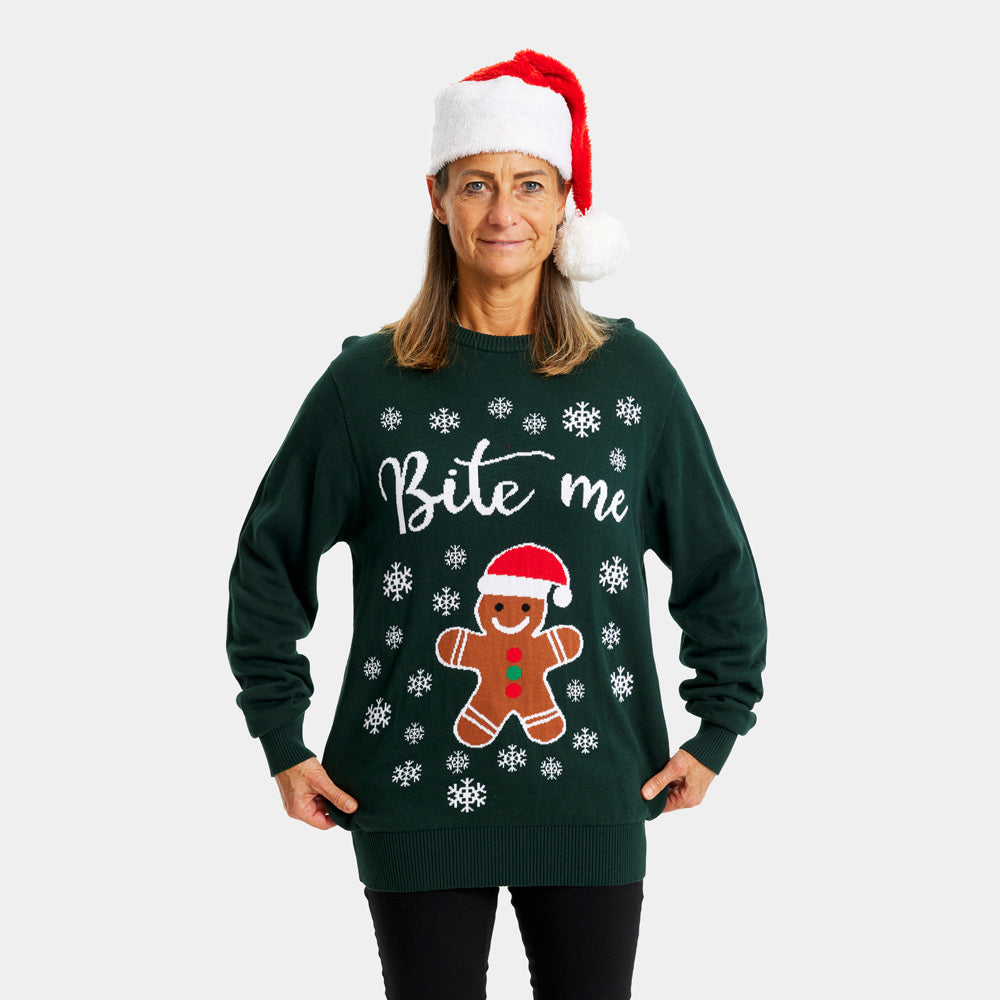 Jersey de Navidad Mujer Familia Bite Me Gingerbread