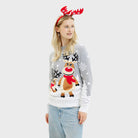 Jersey de Navidad Mujer y Hombre Gris con Renas Cute
