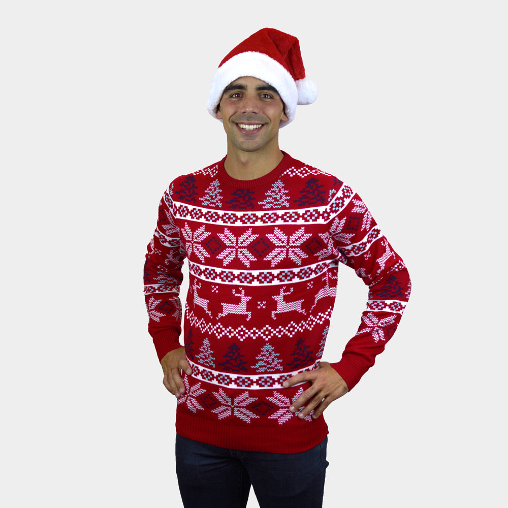 Jersey de Navidad Hombre Mujer Rojo Clásico Estrellas Polares
