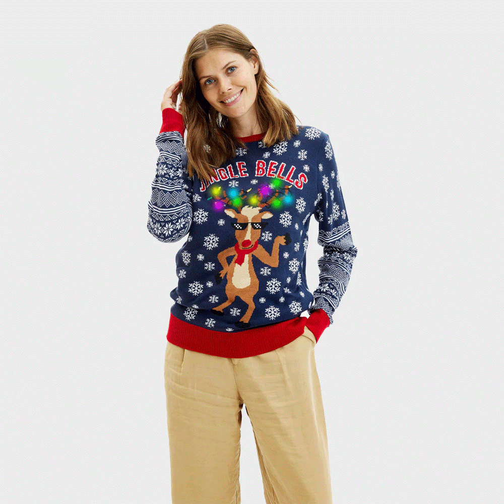 Jersey de Navidad Mujer Luces LED parejas Jingle Bells
