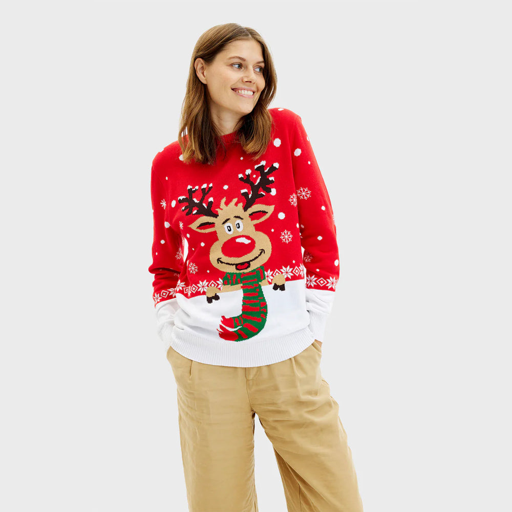 Jersey de Navidad Mujer Reno con Bufanda Algodón Orgánico

