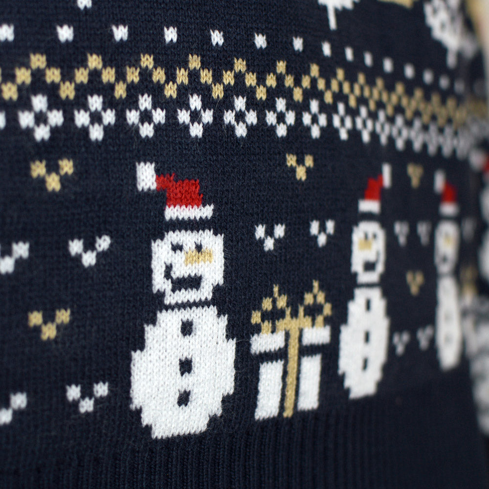 Jersey de Navidad Muñecos de Nieve Hombre Azul  y Cenefas
