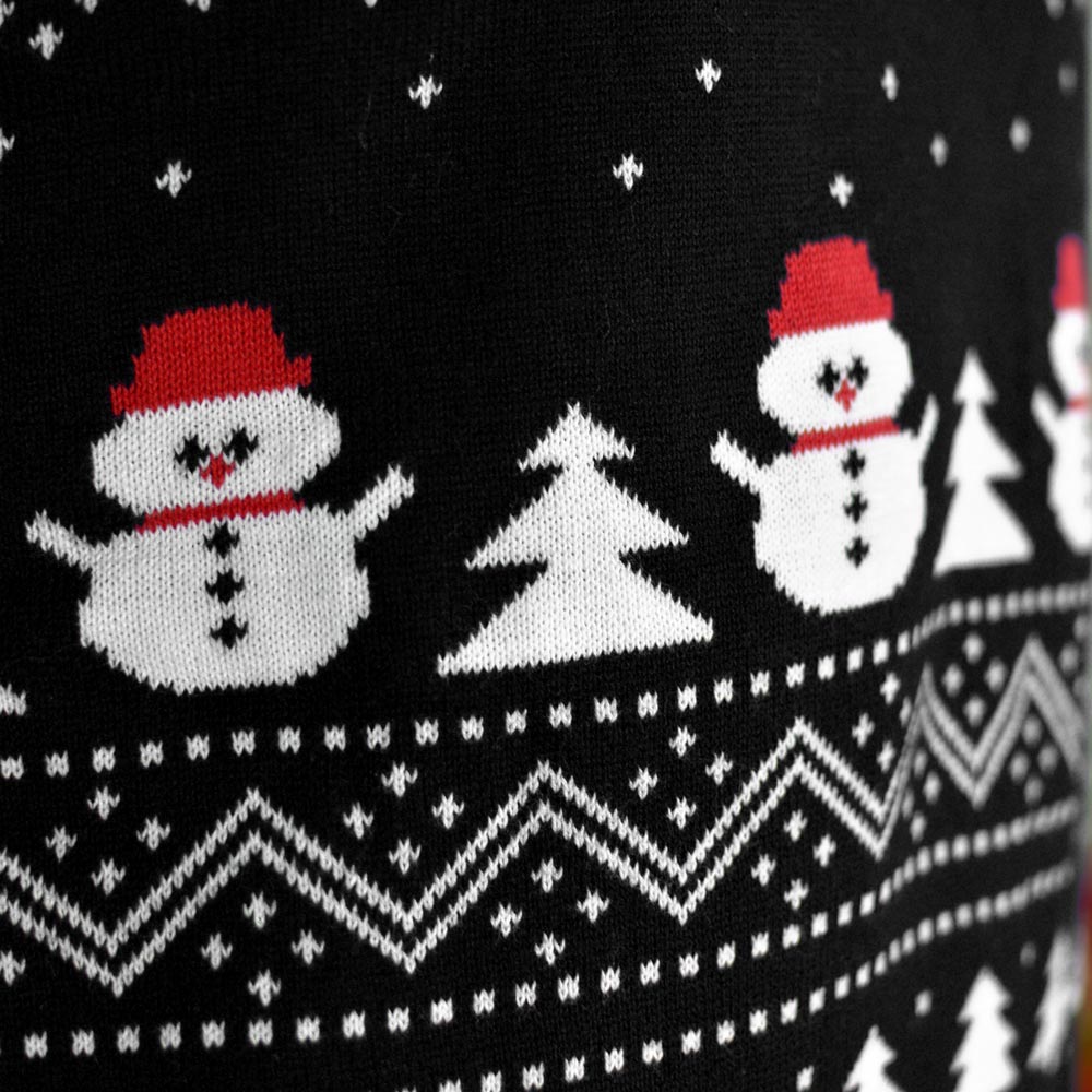 Jersey de Navidad Negro detalle Árboles, Muñecos y Papá Noel