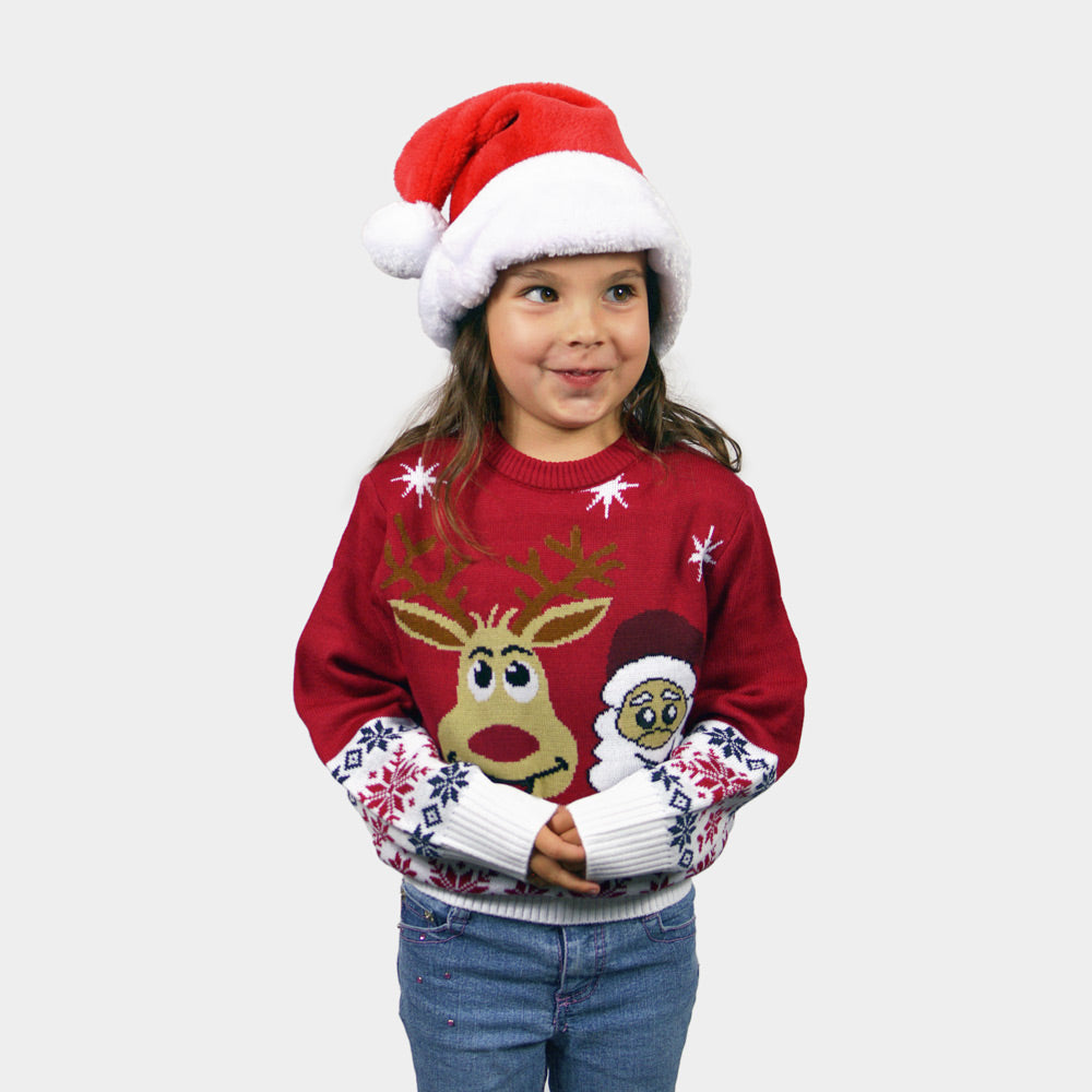 Jersey de Navidad Niña y Mujer Santa y Rudolph Sonrientes
