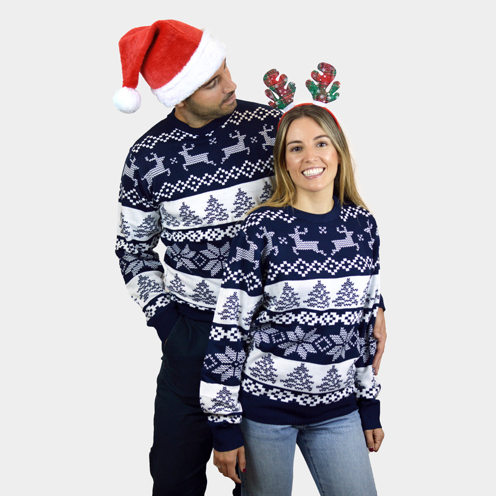 Jersey de Navidad Parejas Nina y Niño Azul Polo Norte
