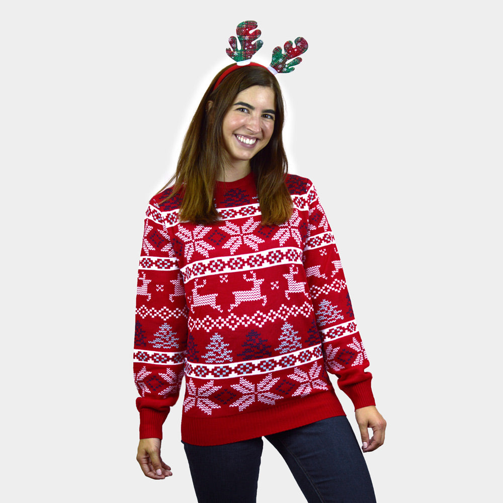 Jersey de Navidad Mujer Niña y Niño Rojo Clásico Estrellas Polares
