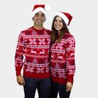Jersey de Navidad Pareja Niña y Niño Rojo Clásico Estrellas Polares
