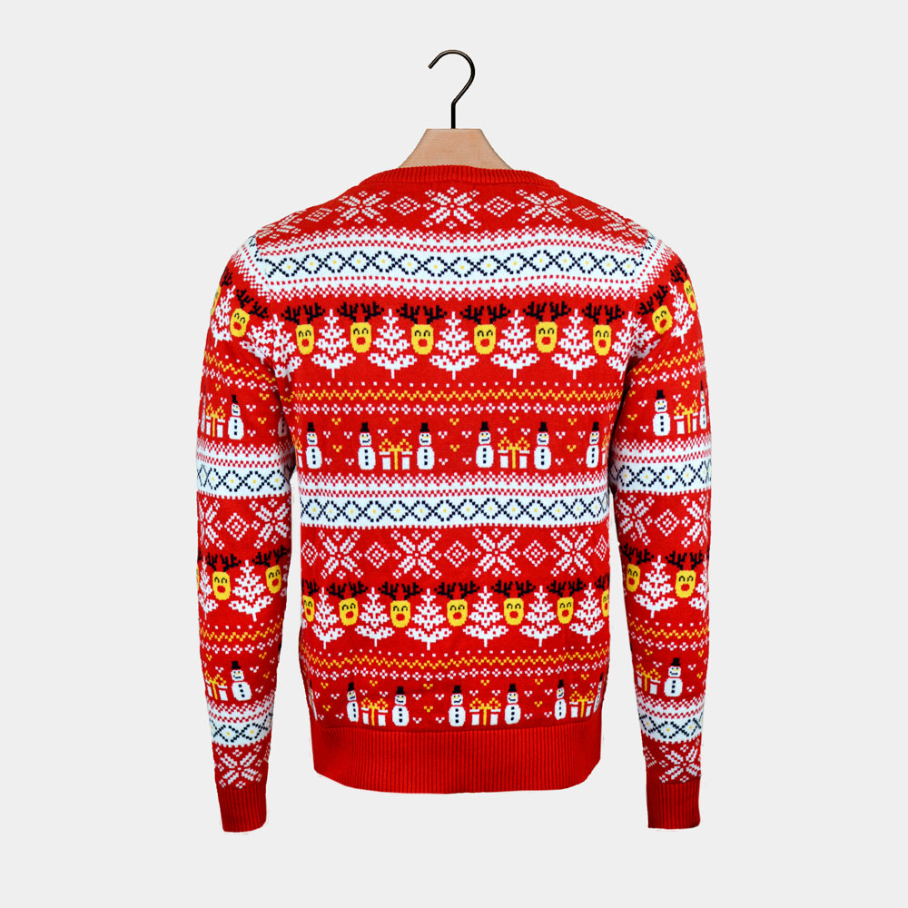 Jersey de Navidad Niña y Niño Algodón Orgánico Rojo Muñecos Cenefas 
