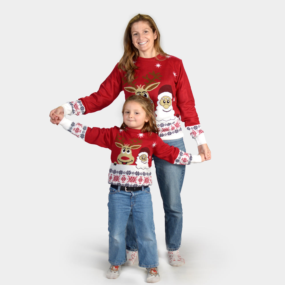 Jersey de Navidad para Niña y Niño Santa y Rudolph Sonrientes Familia
