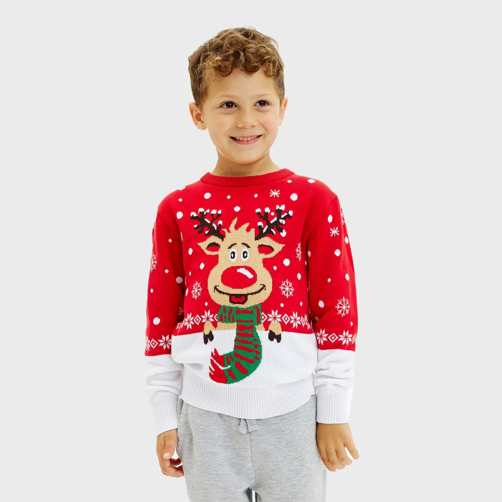 Jersey de Navidad Niño Reno Bufanda Algodón Orgánico
