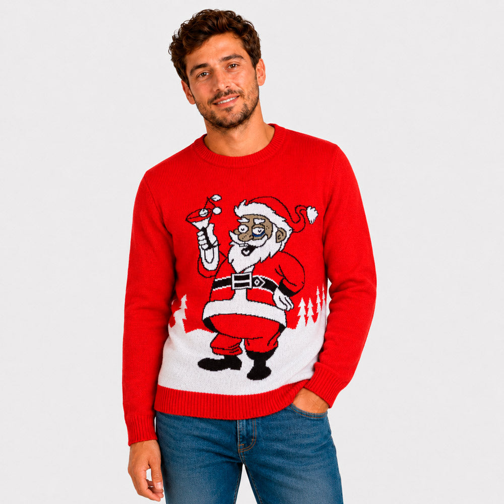 Jersey de Navidad Papá Noel con un Martini Hombre
