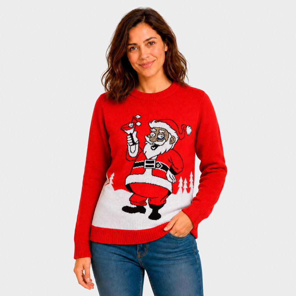 Jersey de Navidad Papá Noel con un Martini Mujer